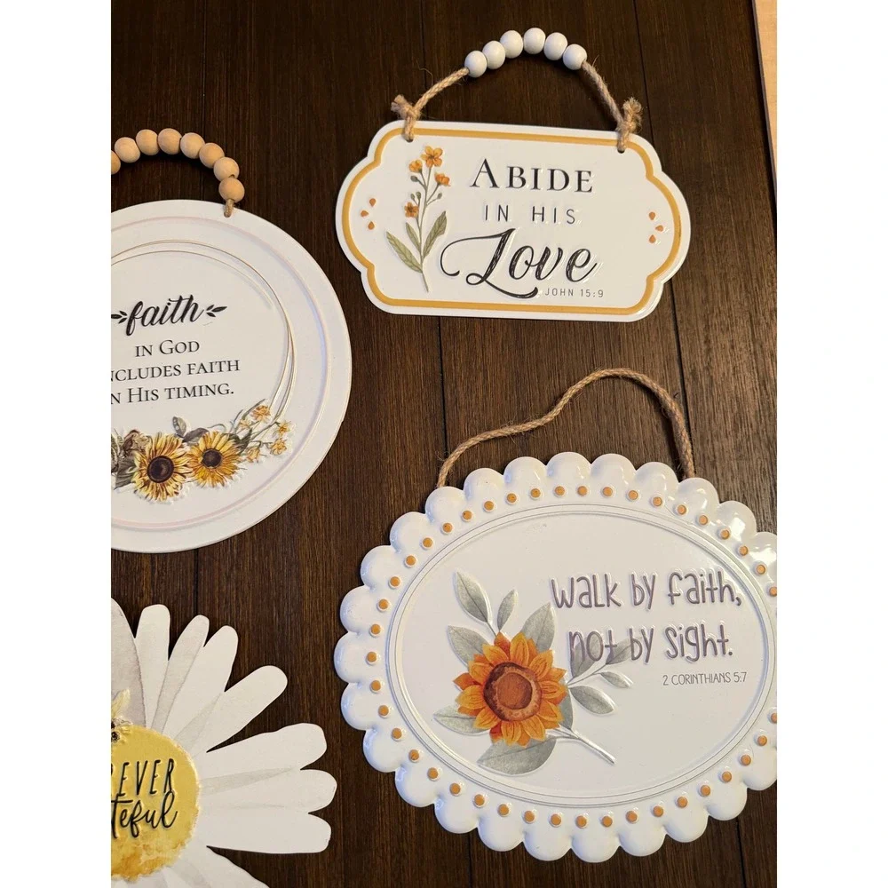 Hobby Lobby Christian Wall Decor Set of 4 Metal Signs Sunflower Daisy Faith